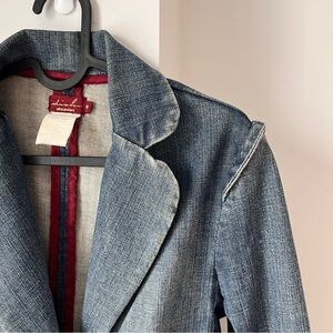 Dish Denim Blazer Jacket Fitted Jean Jacket Single Button Size 6